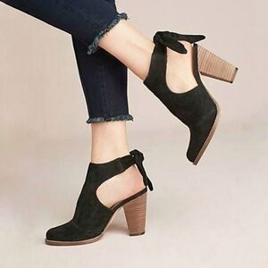 Splendid Danae Bow Booties black suede heeled open back slingback size 7.5